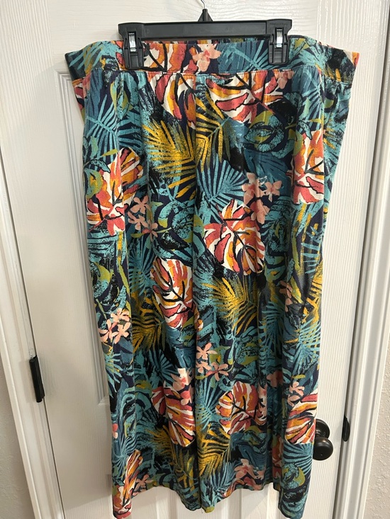 Denim&Co Pants - Denim & Co BEACH Pants size large tropical Wide Leg Beach Jersey d&co Stretch
